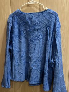 Blue Terry Cloth Long Sleeve Top