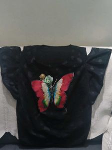 Butterfly Print Black Top