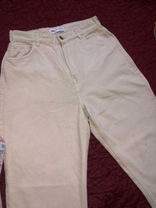 Zara High Waist Wide Leg Beige / Off White  Denims
