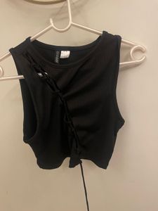 H&M Black Ribbed Lace Up Tank
