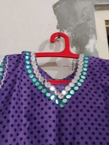 Purple mirror embellishe asymmetrical kurta