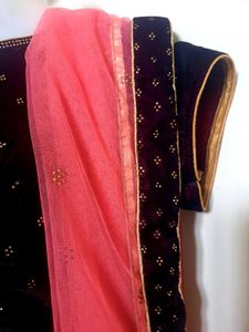 Elegant Burgundy Velvet Lehenga Choli Set