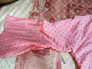 Cute Baby Pink Polka Dot Shirt with Pleated Sleeve