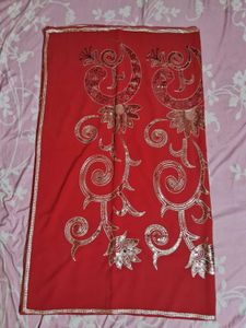 Red & Gold Embellished Saree