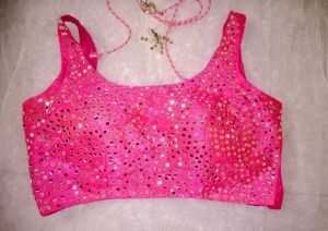 Pink Mirror Work Blouse