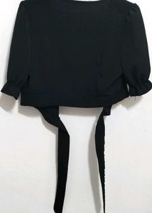 Black Wrap Dress - Puff Sleeves