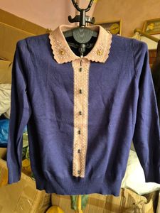 Navy Blue Collar Sweater