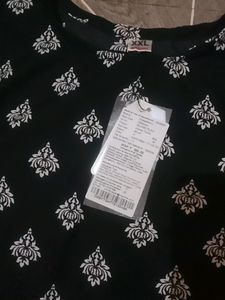 New Black Floral Print Straight Kurti