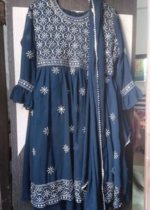 Blue Short Anarkali Suit With Sharara Pant 🪔