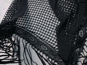 Black Fishnet Fringe Shawl