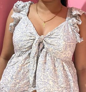 Floral Tie-Front Ruffle Tank