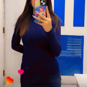 Navy Blue Ribbed Bodycon Dress-Size is Xs
