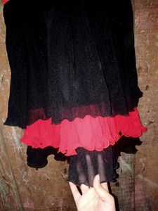 Black - Red Combo Three Layer Pattern Sleeve Less Top
