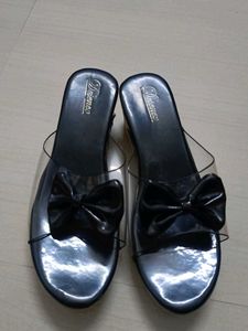 Desenes Black Bow Clear Slide Sandals