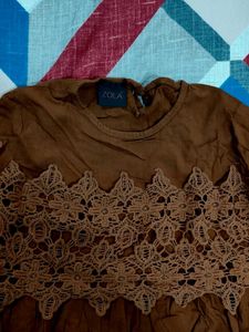 Brown Lace Detail Top Like New Condition