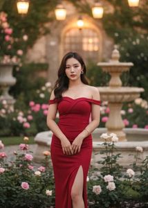 Elegant Red Off-Shoulder Gown