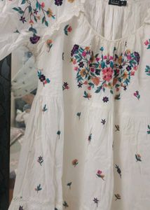 White Embroidered Floral Dress