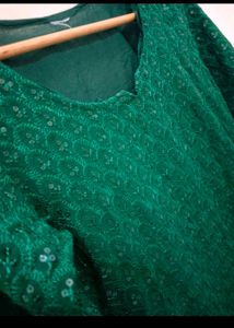Deep Green Sequins Embellished Chickenkaari Kurta