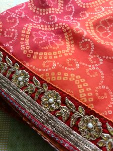 Red &amp; Orange Bandhani Saree