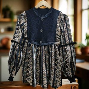 Patterned Button-Front Blouse