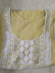 Yellow Kurta Work On Yoke
