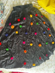 Black Skirt with Pom Poms