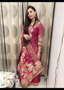 MAROON BANARASI SILK SUIT WITH PLAZZO