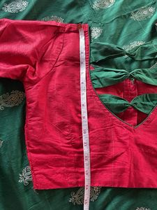 Green Banarasi Saree with Red Blouse