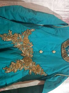 Emerald Green &amp; Gold Anarkali