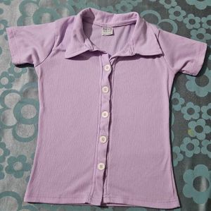 Lilac Ribbed Button-Up Top