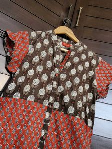 Women Red Cotton Printed Half Sleeve Kurta