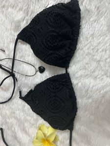 Black Padded Crochet Bikini Top