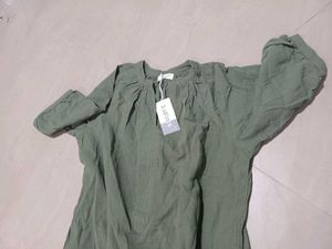 Olive Green Casual Midi Dress, L Size