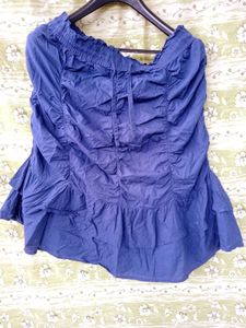 Navy Blue Ruffle Mini Skirt