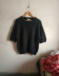 Black Knit Short Sleeve Sweater