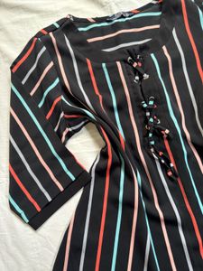 Striped Lace-Up Top