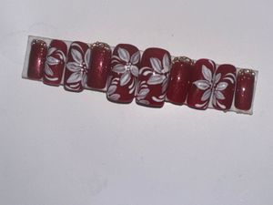 Red Floral Press-On Nails