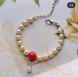 Pearl & Heart Charm Bracelet
