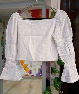 White Embroidered Crop Top