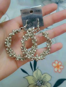 Silver Beaded Hoop Earrings