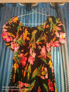 Floral Print Puff Sleeve Midi Dress