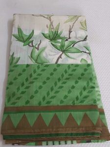 Light Green With White Colour Polycotten Saree