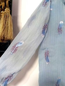 Feather Print Sheer Blouse