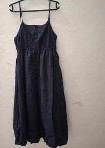 Navy Blue Button-Down Midi Dress