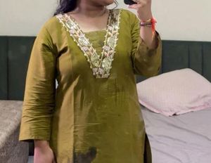 Olive Green Embellished Kurta Set