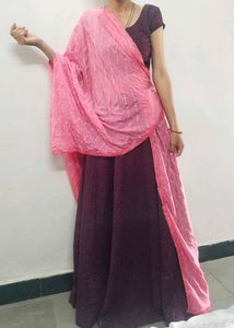 Elegant Wine Lehenga & Pink Choli