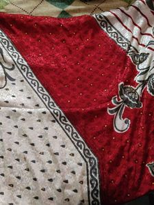 Embroidered Red &amp; white ethnic Saree🤍