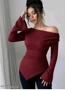 Burgundy Off-Shoulder Knit Top