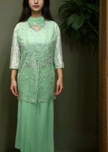 Elegant Mint Green Embroidered Sarara Suit Set