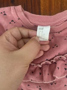 Pink Heart Print Ruffle Sweatshirt